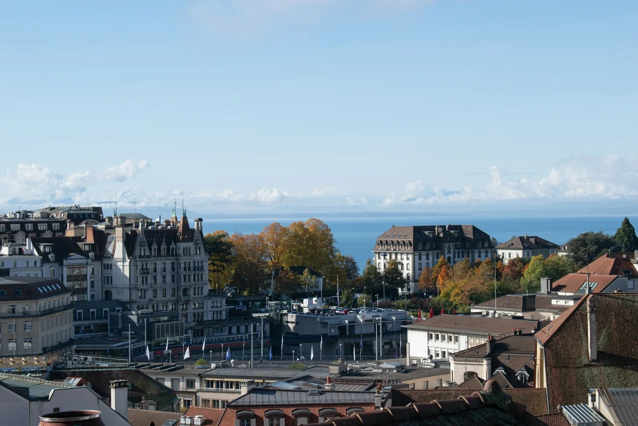 Une ville suisse au bord du lac, les Alpes à l’horizon.